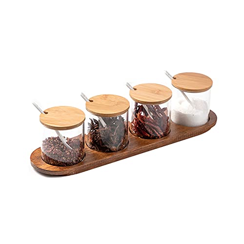 Set Di Bottiglie Di Condimento Barattolo Di Condimento In Porcellana Confezione Da 4, Scatola Di Condimento In Ceramica Con Vassoio, Cucchiaio E Coperchio Per Zucchero, Pepe, Caffè, Spezie, Sale Per L