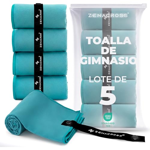 ZENACROSS Toalla Microfibra, Lote de 5, 40 x 77 cm - Secado Rápido y Absorbente - Toalla Gimnasio para Gym, Senderismo - Verde petróleo