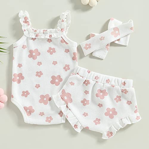 Newborn Baby Girl Clothes Floral Sleeveless Romper Bodysuit + Ruffle Bloomers Shorts Infant Summer Outfits Set2