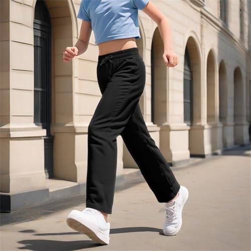 Kids Girls Straight Sweatpants Solid Color Elastic Waist Stretchy Athletic Pants Joggers Casual Loose Comfy Soft Trouser2