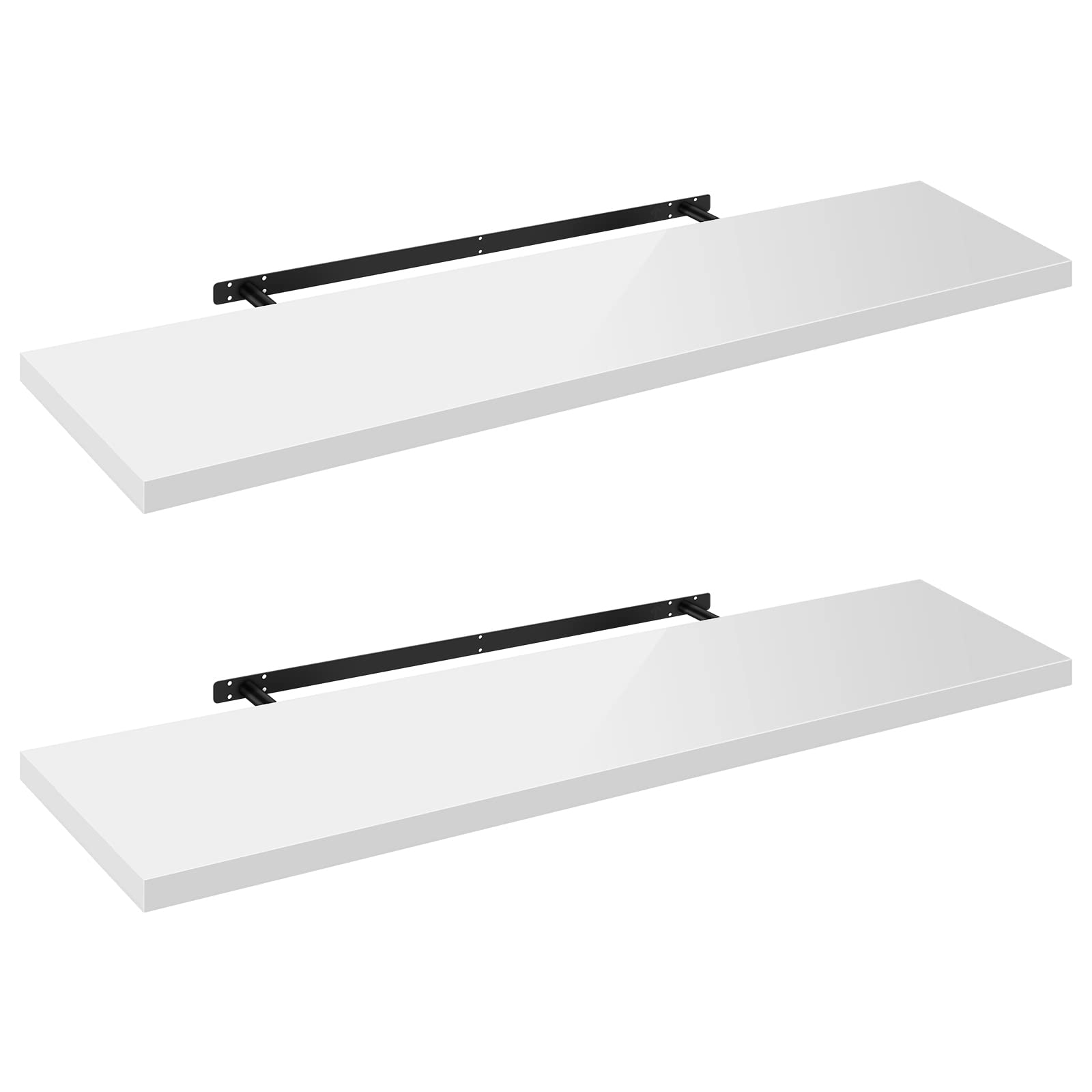 WOLTU Floating Shelves Set of 2, High Gloss Wall Mount Display Shelf, MDF CD DVD Organizer, 110x22.9x3.8cm, White, RG9482ws-2-UK — image 1