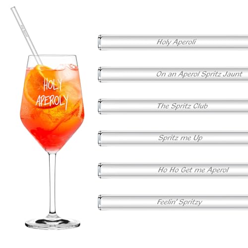 Aperol Lot de 6 pailles en verre, réutilisables, 20 cm, avec brosse, coffret cadeau