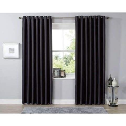 NFK TEXTILE LW Blackout Eyelet Curtains Black Out Thermal Curtains eyelet Curtain Pair … (Black, 45* Wide x 54* Drop) Cover