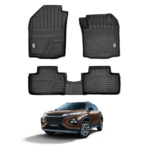 Image of Amazon Basics 5D Custom Fit Car Floor Mats for Fronx | Odor Free Virgin Polymer | All Weather Waterproof Protection | Edge to Edge Coverage | 3 Piece Set