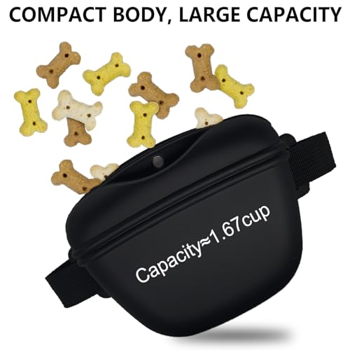 TRIPOLACO Leckerlitasche für Hunde, BPA-freies Silikon Leckerlibeutel für Hunde mit Magnetverschluss, Futterbeutel Hundetraining mit verstellbarem Hüftgurt, 1,67 Tassen, Schwarz