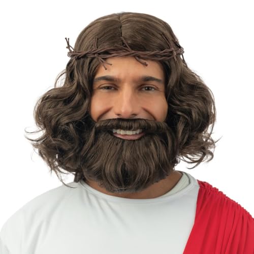 P'tit Clown - 24128 - Perruque et Barbe de Jesus avec Couronne - Cheveux Synthétiques, sans Colle - Accessoire Déguisement Noël, Crèche de Noël, Carnaval, Fête...