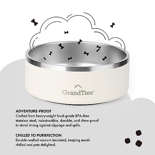 GrandTies Futternapf aus Edelstahl mit Gravur, wiederverwendbar, BPA-frei, isoliert, für Katzen und Hunde, groß, robust, rutschfest, auslaufsicher, für den Außenbereich (1250mL, Elfenbeinweiß)