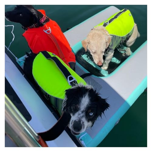 犬用プールスロープ 犬の埠頭のプラットフォームは超大で、空気を入れて浮遊する犬のはしご、船に適して、EVA滑り止めマットと3 D階段とナイロンハンドル、1.5メートル犬池の坂道、小型/大型犬に適している(Green)