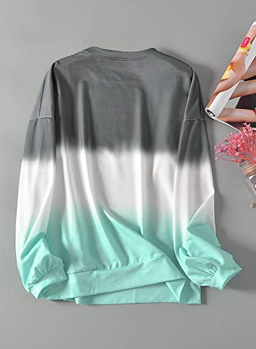 Eytino Women Casual Tie Dye Sweatshirt Long Sleeve Colorblock Pullover Hoodie Tops,Small Gray