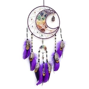 7 Chakras Dream Catchers Moon Tree of Life Dream Catcher Violet Feather Dreamcatcher Wall Decor with Rainbow Healing Crystal Stone Wall Art Hanging for Bedroom Home Decor Bless Gift Wedding Party