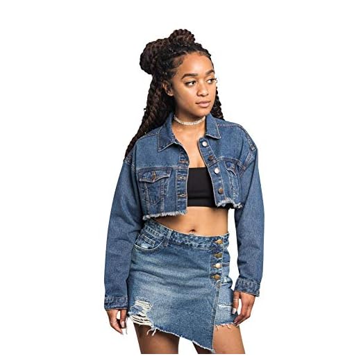 American Bazi Women's Distressed Cropped Denim Collar Jacket RJK8084 - Blue - 2X-Large - EE1D