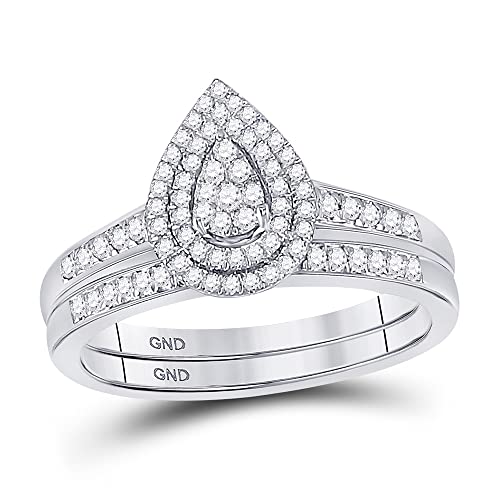 Jewels By Lux 10K White Gold Round Diamond Pear-shape Bridal Wedding Ring Band Set 1/3 Cttw, Womens Size: 5-9