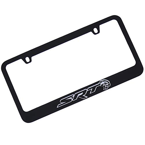 Eurosport Daytona- Compatible with -, Black License Plate Frame- SRT with Hellcat UV Direct Black on Mirror Acrylic