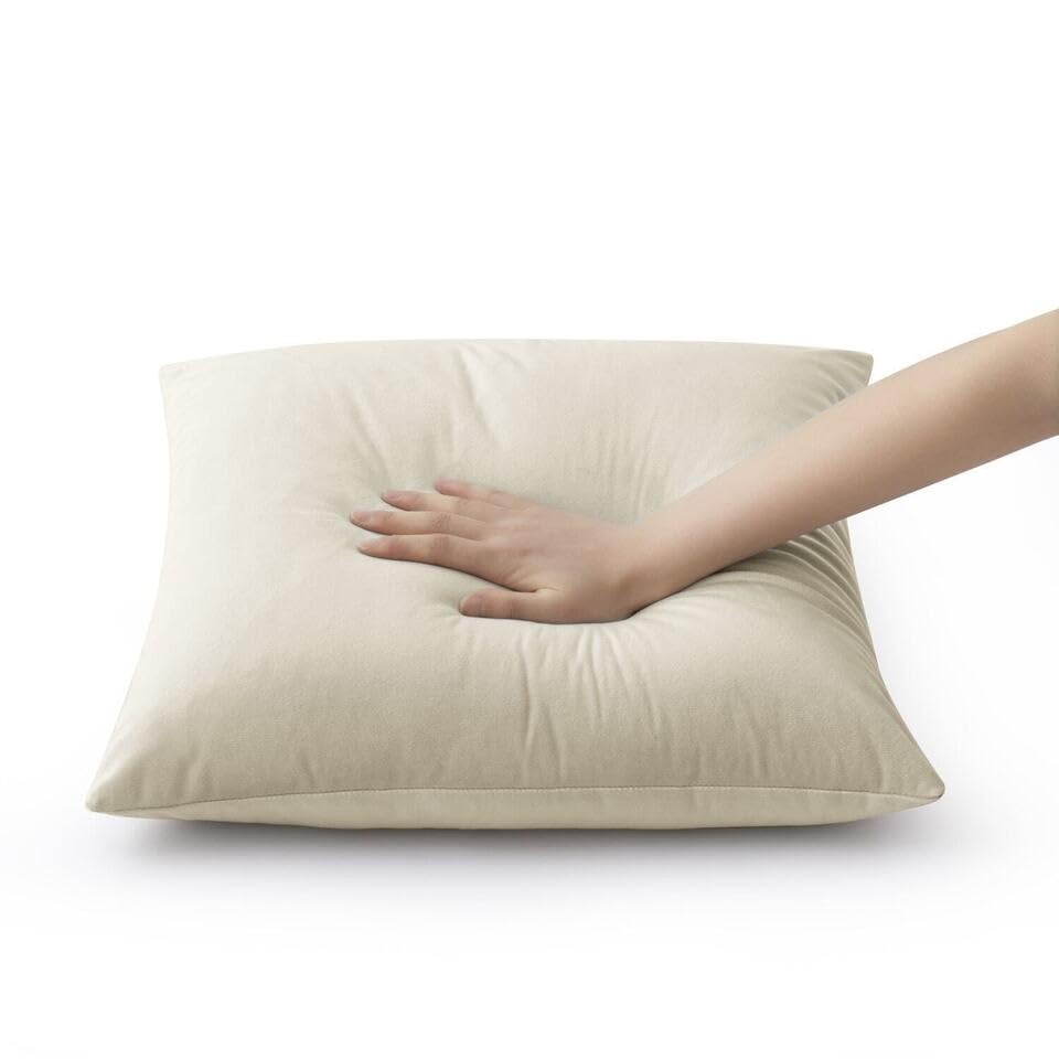 Seechoo Velvet Cushion Covers, Set of 2, 45cm x 45cm, 18x18 Inch, 17 Colours, Extra Soft Plush, Decorative, Invisible Zipper (Beige) - Image 4