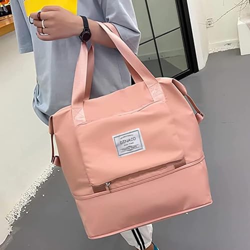 Image of bagsmart Alphabita Foldable Travel Duffel Bag Large Capacity Folding Lightweight Waterproof Carry Luggage Fashion Cosmetic Bag (Light Pink), 23 cm
