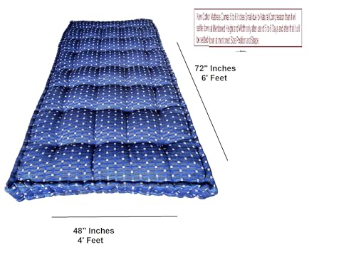 Image of Adim's Traditional Indian Premium Blue Gadda Box Mattress, 4x6 Feet | Medium Firm, Cotton Quilt, Handcrafted, Floor Bedding