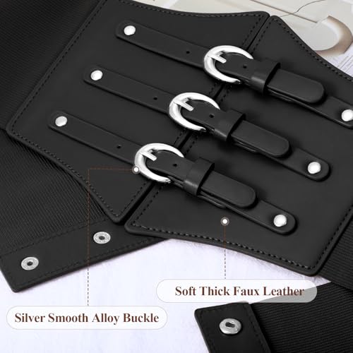 Women Corset Belt Wide Stretchy Waspie Elastic Waist Belt with Gold Buckle for Daily Cosplay Halloween Costume3