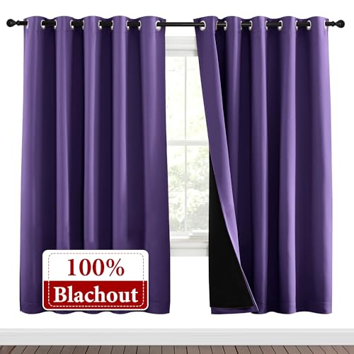 Image of NICETOWN Lilac Purple Full Shade Curtain Panels, Pair of Energy Smart & Noise Blocking Out Blackout Drapes for Dining Room Window, Thermal Insulated Guest Room Lined Window Dressing(70 x 72 inch)
