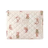 uekeboag Quilted Cotton Makeup Bag,Coquette Quilted Toiletry Bag for Women and Girls,Floral Coquette Pouch,Cute Kawaii Travel Cosmetic Bags(White Bear)