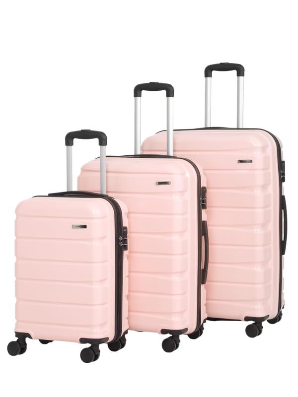 Image of Teakwood Small-Medium-Large 8 Wheels Trolley Bag, Hard Cabin with Zipper Closure, Adjustable Push Button & Cross Side Strap, TSA Lock System 360 Degree (Set of 3, Rose)