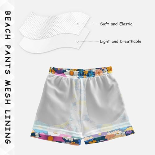 Boys Beach Board Shorts Bohemia Floral Daisy Swim Trunk Teen Swimwear 8-16Y Multicolor4