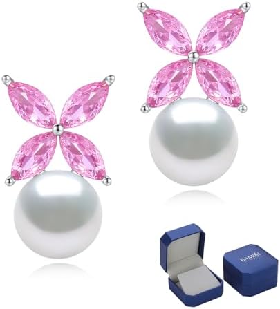 925 Sterling Silver Freshwater Cultured Pearl Earrings - Birthstone Clover Stud Earrings for Women, Elegant Pearl Jewelry Gifts for Mother Wife