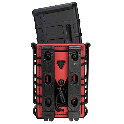 Idogear Rifle Magazine Pouch 5.56Mm Mag Pouch 7.62Mm Molle Fastmag Softshell Mag Carrier For M4/Ar/Ak Rifle Magazines (Black-Red(Molle Clips Version)) #TOP4