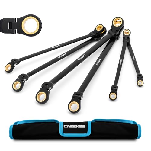 CaeeKee Lot de 6 clés à cliquet extra longues à tête flexible