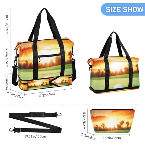 Golf Ball in Hole Gym Bag for Women Sport Travel Duffel Bag Shoulder Weekender Overnight Bags with Wet Pocket & Shoe Compartment3