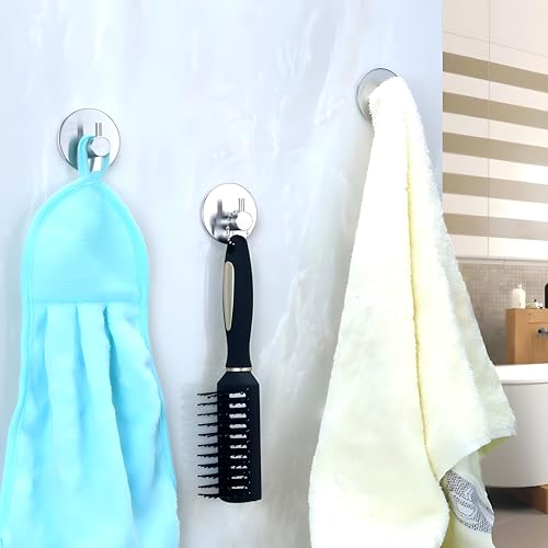 Image of JIALTO 5 pcs Self-Adhesive Stainless Steel Hooks: Heavy-Duty Wall Hanging Solution Without Drilling - Waterproof Hooks for Bathroom and Kitchen Towels (Round Silver)