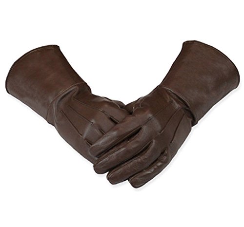 Leather Gauntlet Gloves Long Arm Cuff (Brown, XX-Large)