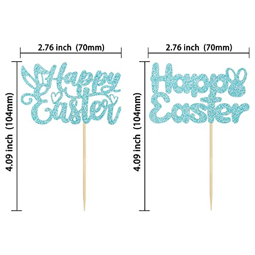 Gyufise 24 Pack Blue Glitter Happy Easter Cupcake Toppers Easter Bunny Ear Cake Topper Decorations For Easter Party Bunny Theme Birthday Party Decorations #TOP1