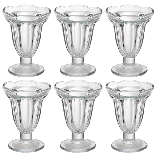 BEIJIALY Lot de 6 Tasses à Glace en Verre Transparent, Tasses à Dessert Classiques sur Pieds, Bol à Dessert, Verres à Coupe Glacée Transparents, Tasses à Yaourt Glacé pour Salades de(Clair)