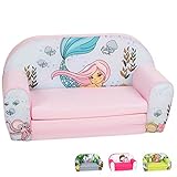 DELSIT Toddler Couch & Kids Sofa - European Made Children's 2 in 1 Flip Open Foam Double Sofa - Kids Folding Sofa, Kids Couch - Comfy fold Out Lounge (Mermaid)