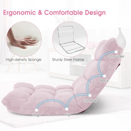 Image of Giantex Floor Chair with Back Support, 14 Adjustable Position, Padded Sleeper Bed, Couch Recliner, Gaming Floor Chairs for Meditation, Adults, Living Room, Gaming Chair Floor, Light Pink
