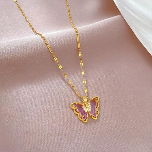 Collier papillon acier titane ajustable avec goutte de cristal - 5