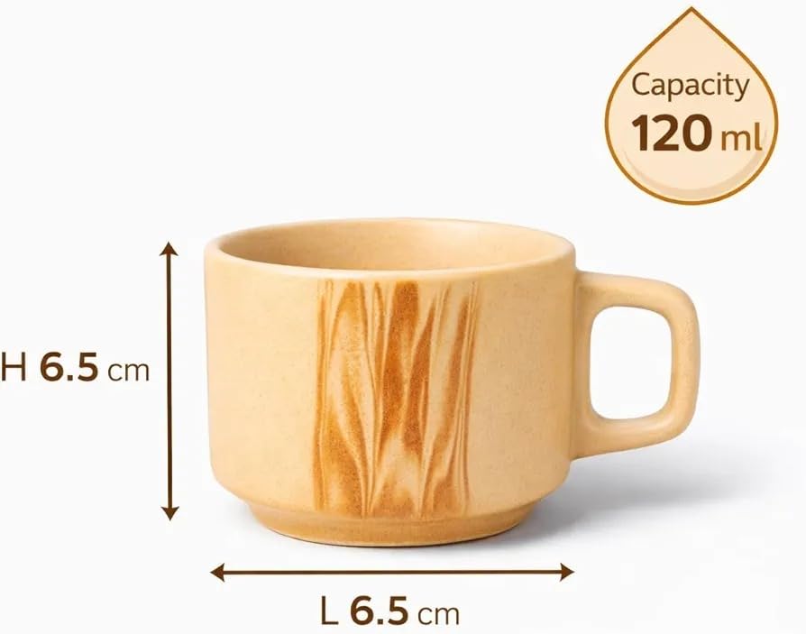 Image of Premium Handmade Ceramic Coffee Mug Set of 6, Rustic Beige Tea Cups with Handle, Stackable Stoneware Cups for Tea Coffee Espresso Cappuccino, Microwave & Dishwasher Safe, Aesthetic Kitchen Drinkware