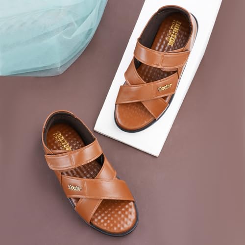 Image of DOCTOR EXTRA SOFT Orthopedic Diabetic Comfortable Dr Sole Footwear Daily Use Casual Wear Stylish Black Cushioned Adjustable Strap Sandals for Men's-Gents & Boy's L-12