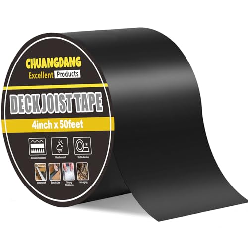 CHUANGDANG Black Joist Tape for Decking 0.7mmx4inx50ft 1-Pack Anti-Corrosion Weather-Resistant Butyl Flashing Tape for Deck Joist Roofs Beams RV Doors and Fences Waterproof Butyl sealant Joist Tapes