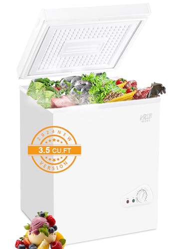 KRIB BLING Chest Freezer 7 Gears Temperature Control Mini Compact Deep Freezer with Top Open Door and Removable Storage Basket 3.5 Cu.Ft Black