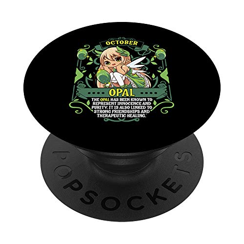 Opal October Birthstone Gift Anime Fairy October Birthday PopSockets Agarre y Soporte para Teléfonos y Tabletas