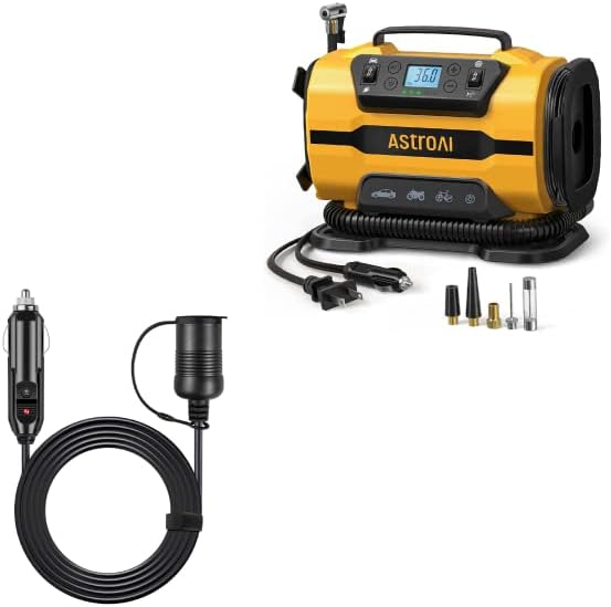 AstroAI Inflador de neumáticos portátil y cable de extensión AstroAI de 12 pies12 V para encendedor de cigarrillos