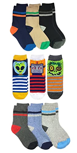Image of Jefferies Socks Boys Fashion Novelty Dinosaur Stripes Pattern Variety Crew Socks 9 Pair Pack