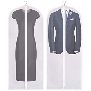 SteadMax Garment Bag with Zipper (2 Pack), Large 130×60 cm Clothes Storage Cover, Suit Bag for Travel, Women Dress Carrier, Wedding Dress Bag, Wardrobe Protector, Jackets & Coats