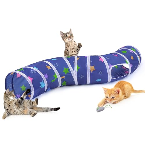 Image of Glittme Cat Tunnel, Cat Tunnels for Indoor Cats, S-Shape Peekaboo Cat Cave with Cat Toys, Foldable Cat Tubes and Tunnels for Cats, Rabbit, Puppy, Guinea Pig