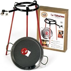 Paellero Gas Pequeño Vaello - El juego incluye: quemador de anillo de gas de 300 mm, paellera pulida de 38 cm, trípode
