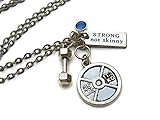 Strong Not Skinny Birthstone Necklace, Personalized Weight Lifting Jewelry, Athletic, Bodybuilder Gift