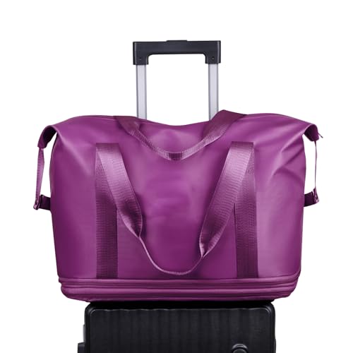 Bolsa de viaje con ruedas, bolso con ruedas para debajo del asiento, organizador de ropa para gimnasio, compras, excavación, escapadas de fin de semana, vacaciones, morado/rojo, Refer to description