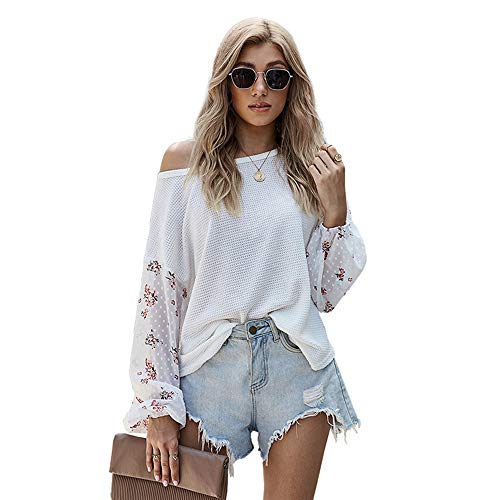 OrientalPort T-shirt à manches longues pour femme Motif floral gaufré - Blanc - S Cover