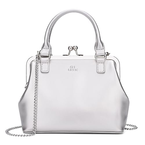 Image of GM LIKKIE Kiss Lock Purses and Handbags, Vintage PU Leather Clutch Purses for Women, Top Handle Evening Handbag